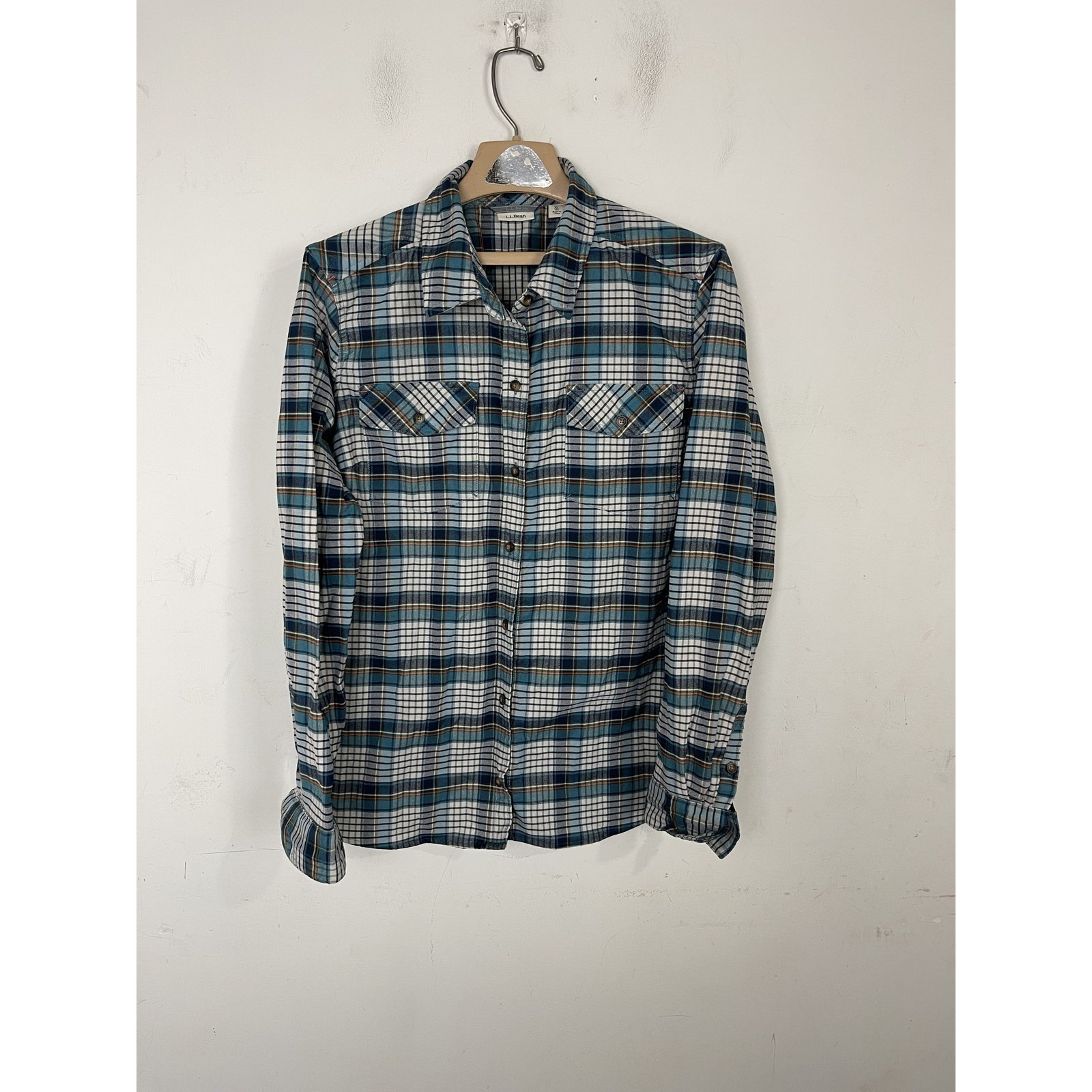 Ll Bean Womens Shirt Xl Blue Plaid Flannel Button Up Long Sleeve Whisper Lodge